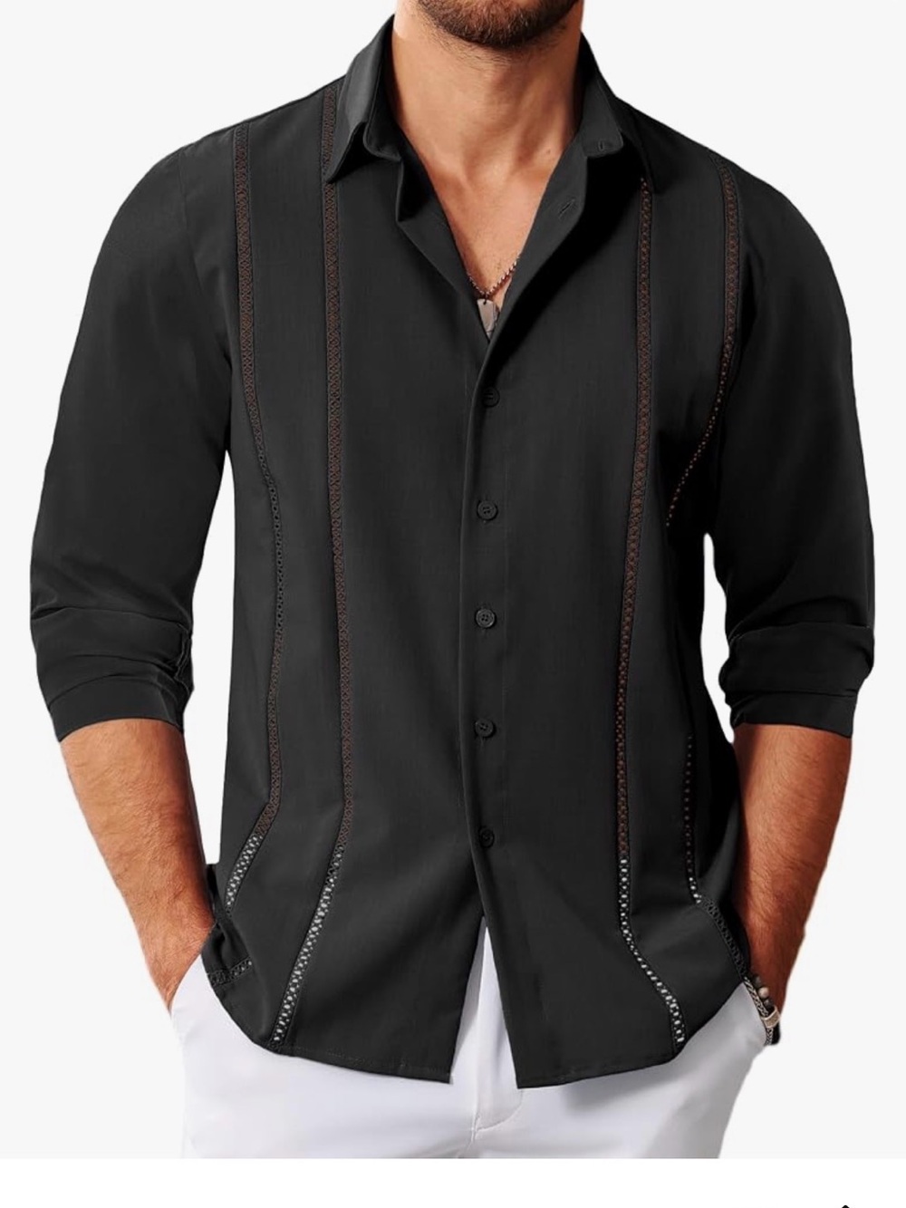 Classic Black Cuban-Style Button-Down Shirt Jacket